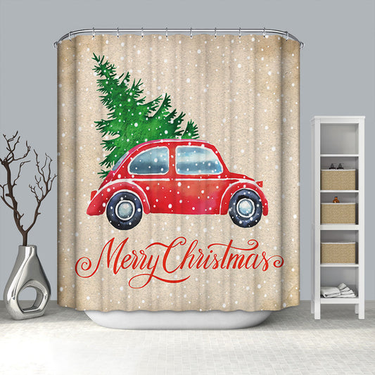 Retro Farmhouse Style Red Truck Christmas Tree shower curtain