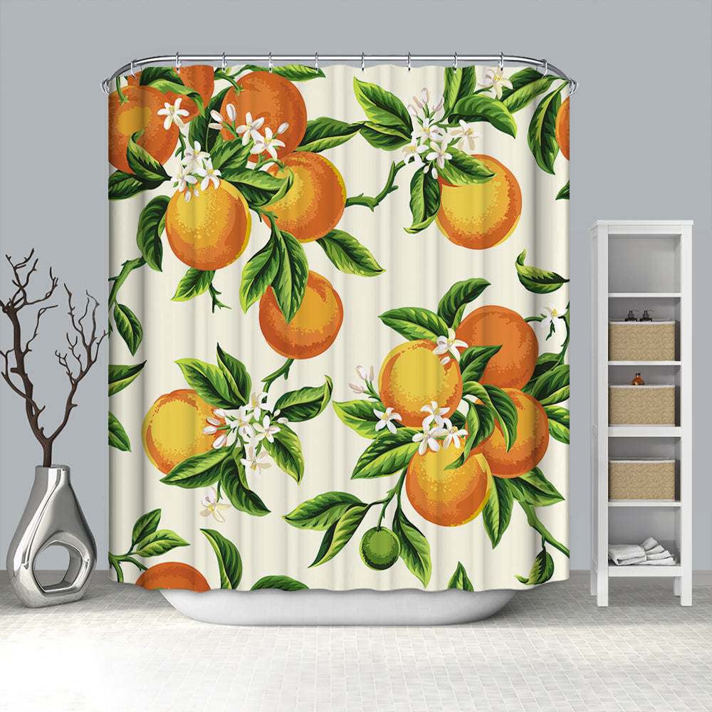Retro Seamless Citrus Fruit Orange Leaves Shower Curtain
