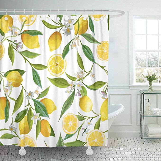 Ripe Full Yellow Lemon Leaves Flowers Fruits Shower Curtain