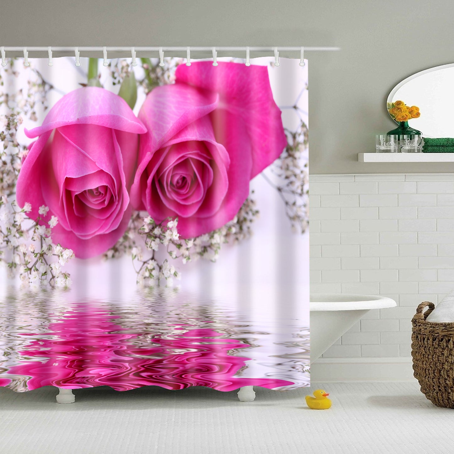 Romantic Pink Rose Nature Print Shower Curtain
