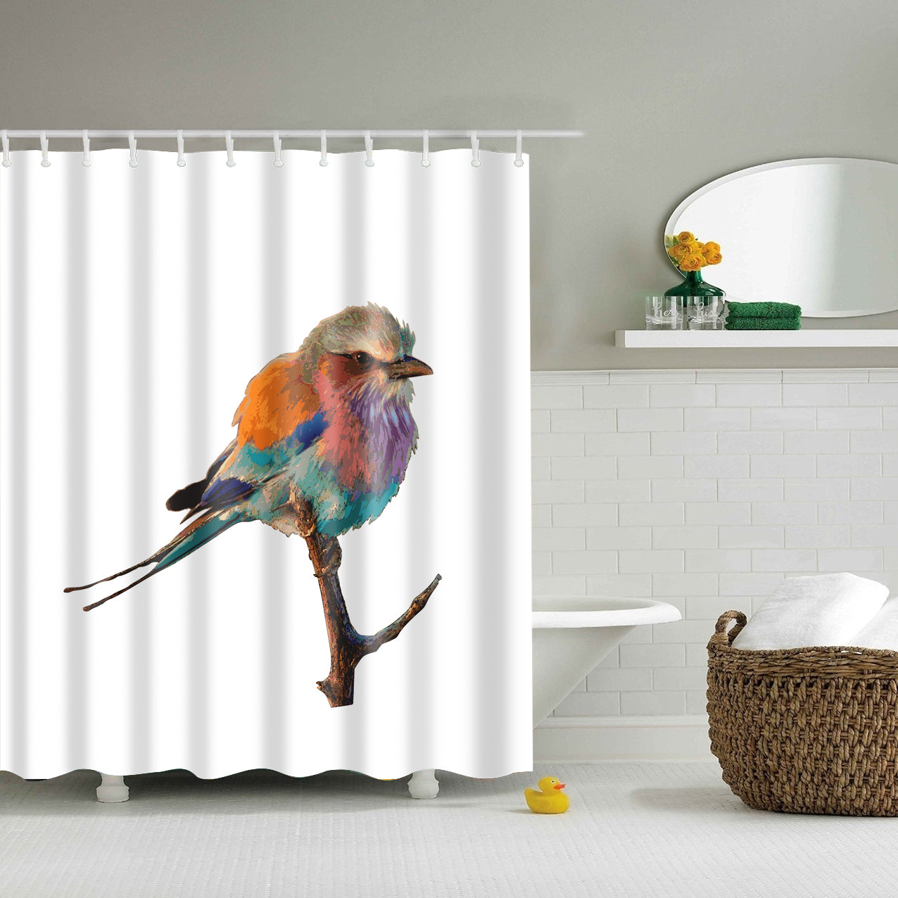 Running Bird Themed Shower Curtain