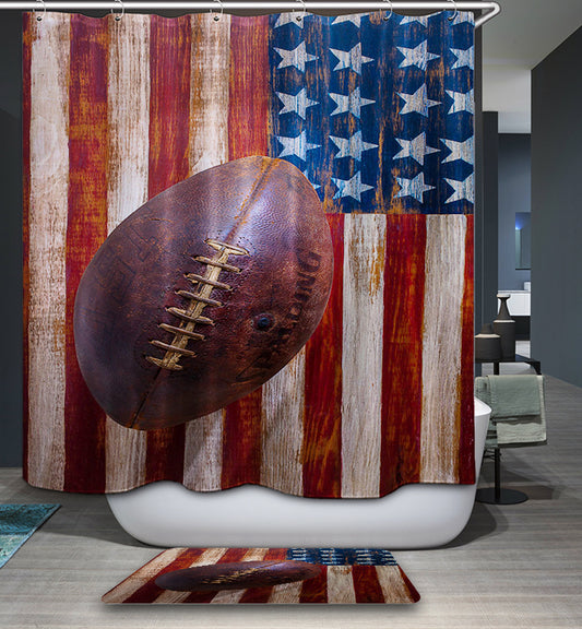 Rustic Football with Wood Print American Flag Shower Curtain