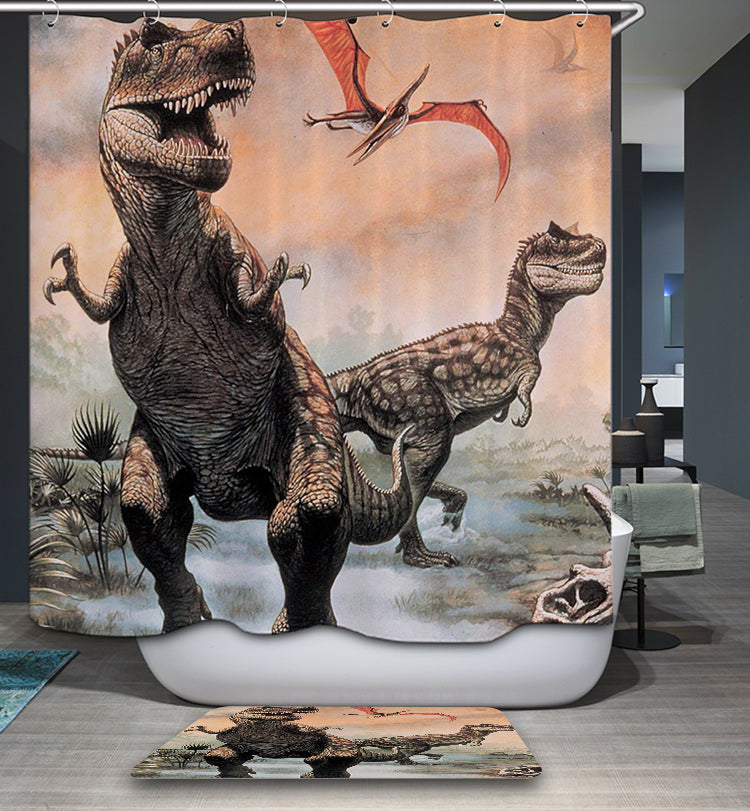 Rustic Jurassic Park Dinosaur Shower Curtain