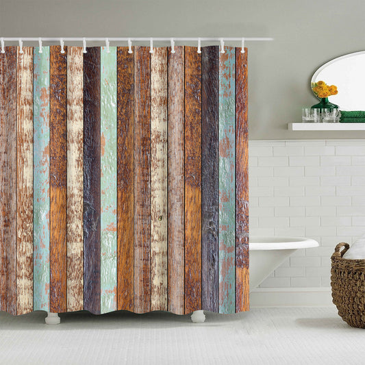 Rustic Vertical Plank Wood Floorboard Shower Curtain