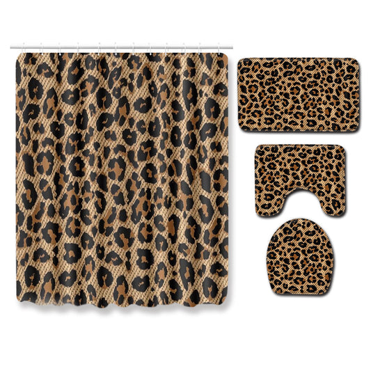 Wild Safari Cheetah Animal Leopard Print Shower Curtain Set - 4 Pcs