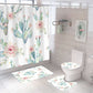 Succulent Bunny Ear Pink Cactus Shower Curtain Set - 4 Pcs