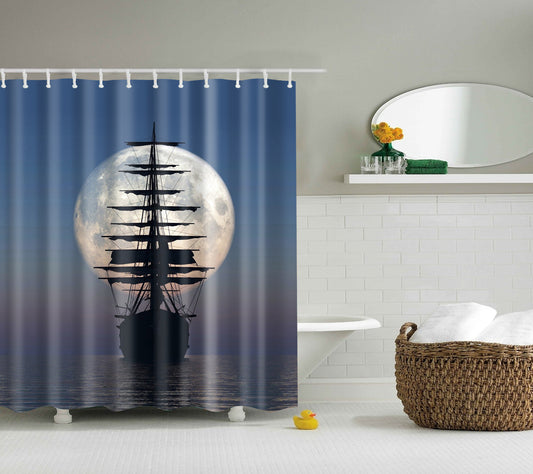 Sailboat into the Moon Shower Curtain