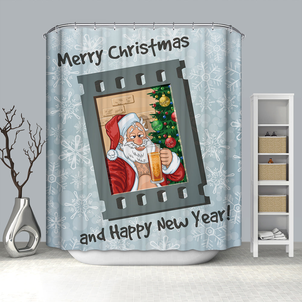 Santa Drinking Beer Film Shower Curtain