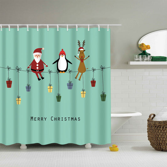 Santa Reindeer with Penguin Shower Curtain
