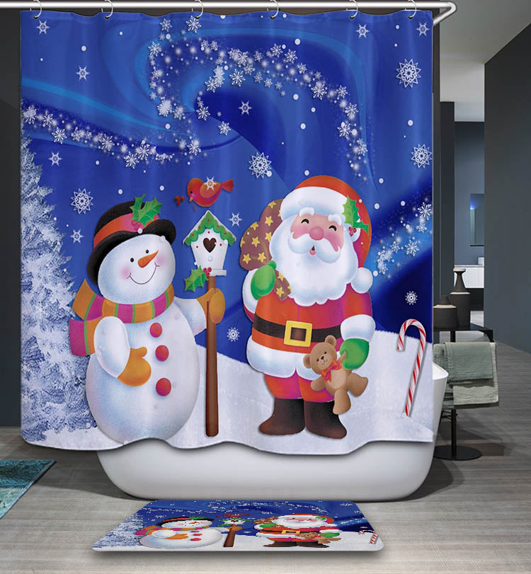 Santa Say Hello to Snowman Shower Curtain