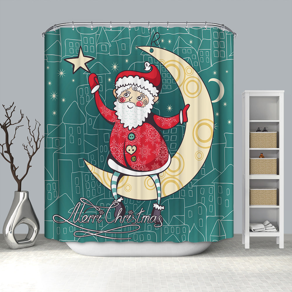 Santa Stand at the Moon Catching Star Shower Curtain