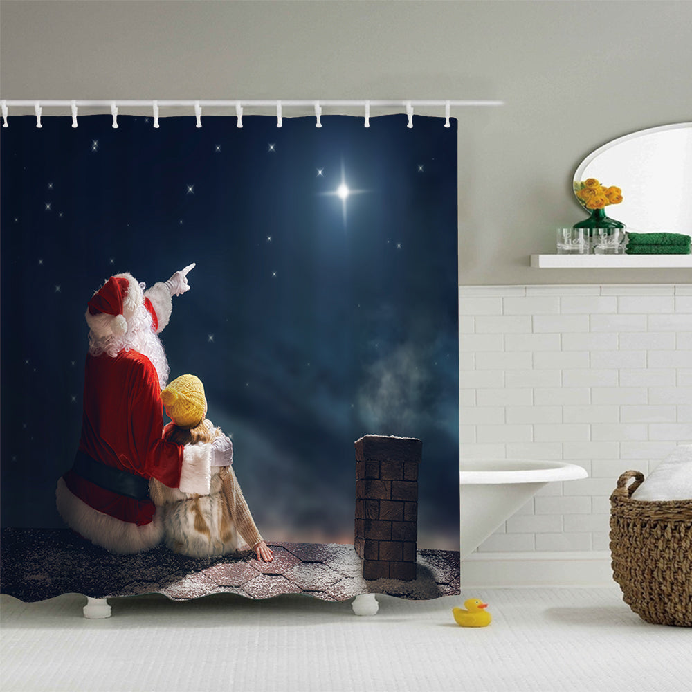 Santa with Cute Girls on the Roof Shower Curtain