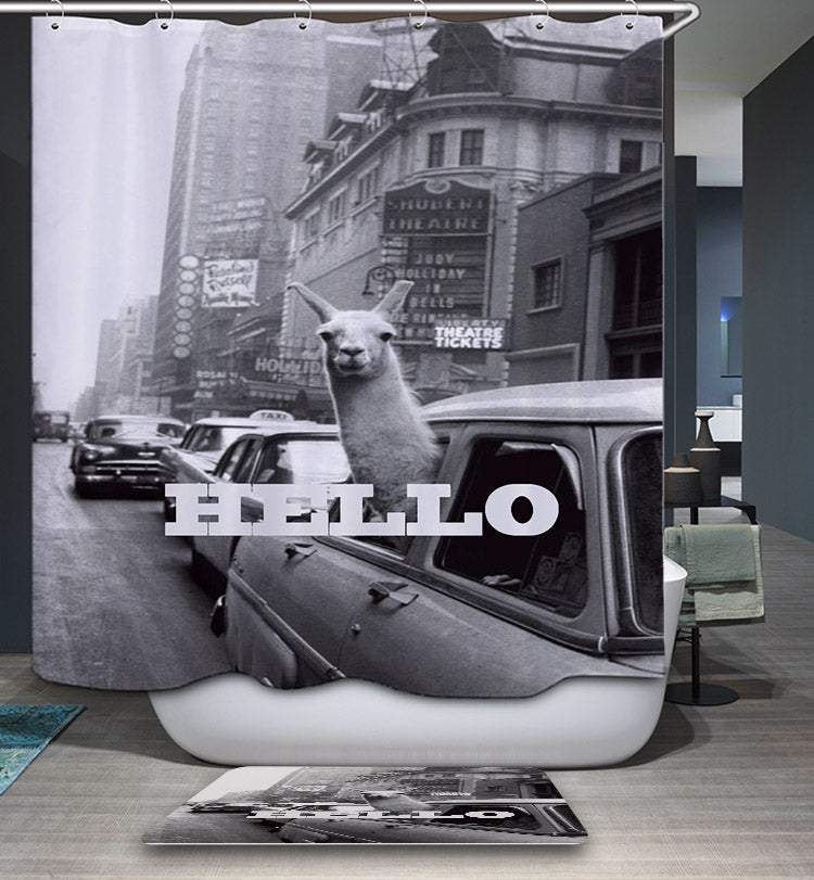 Say Hello Llama in Taxi Times Square Shower Curtain