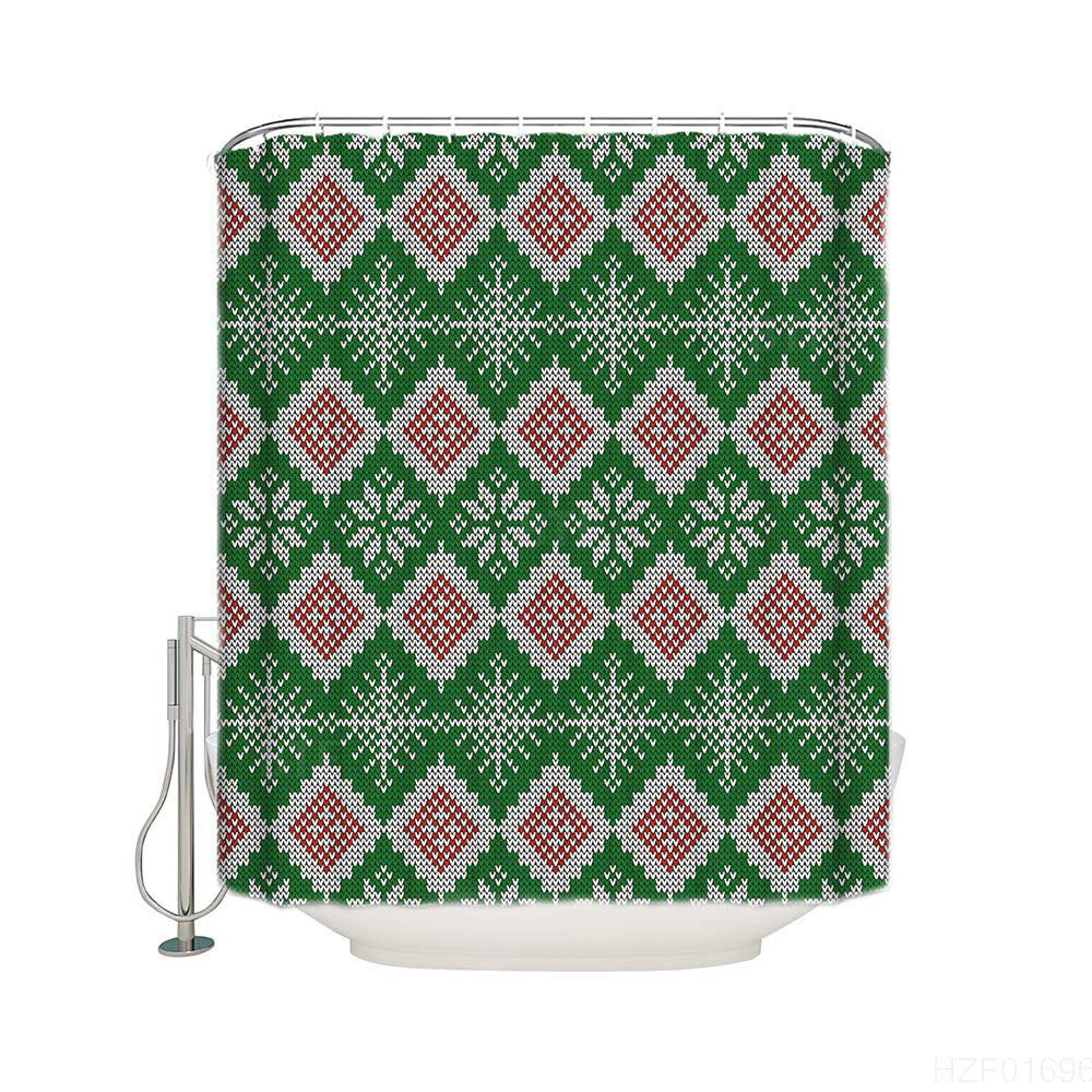 Seamless Green Nordic Knitting Selburose Scandi with Snowflake Christmas Scandinavian Shower Curtain