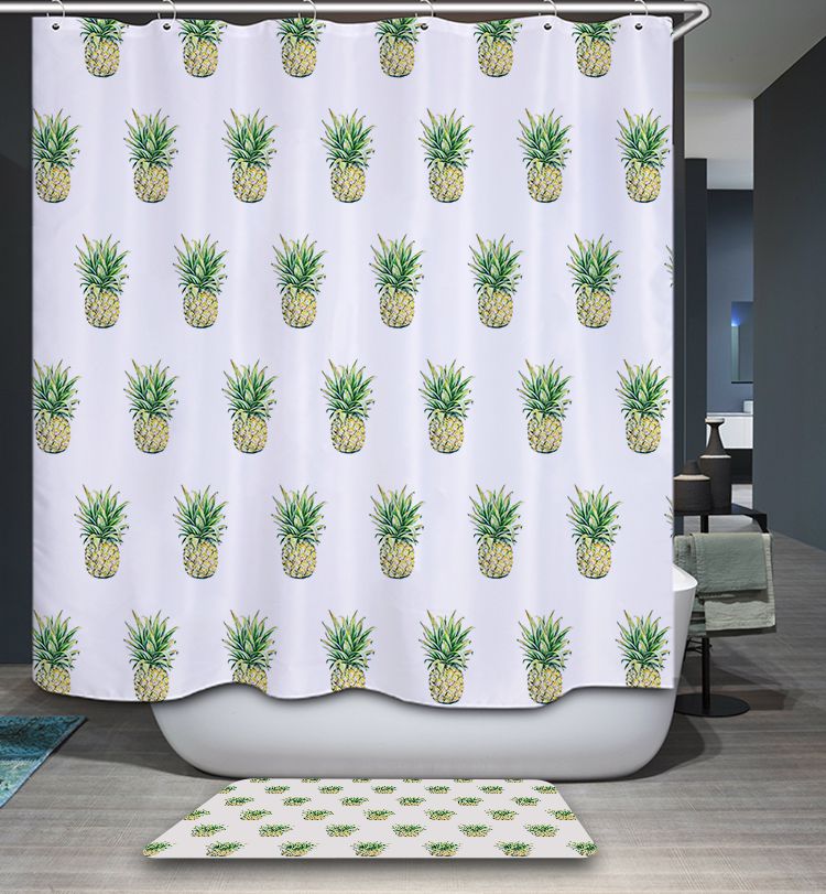 Seamless Yellow Pineapple Shower Curtain Tropical Fruit