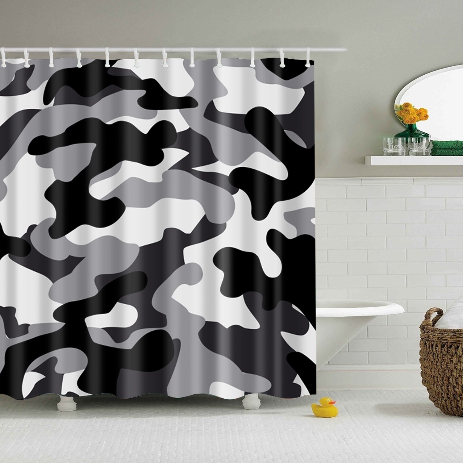 Seamless Abstract Black and White Ubran Camo Shower Curtain
