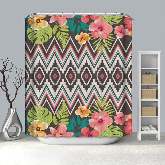 Seamless Ethnic Mix Tropical Flower Shower Curtain