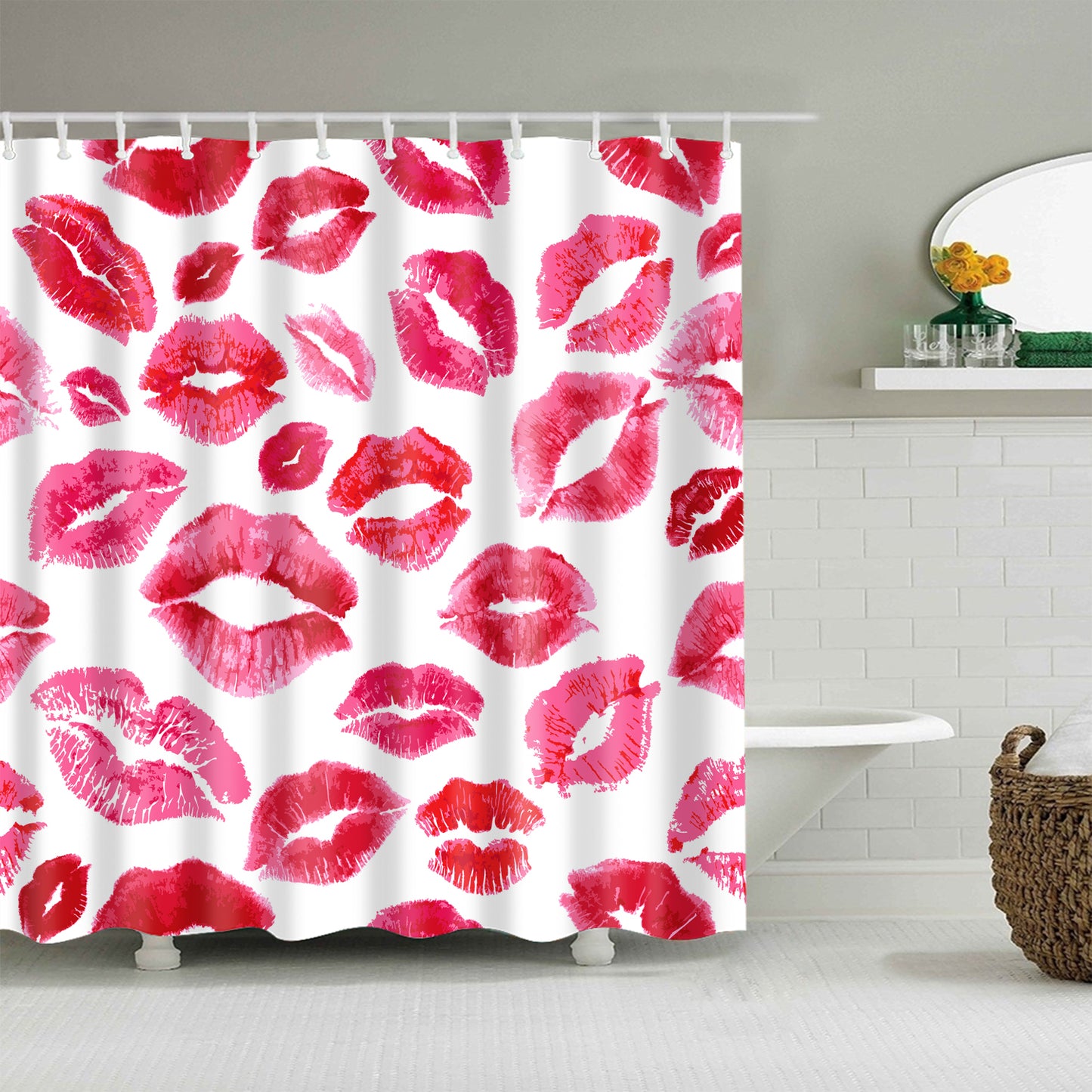 Seamless Kiss Pattern Violet Pink Lips Shower Curtain