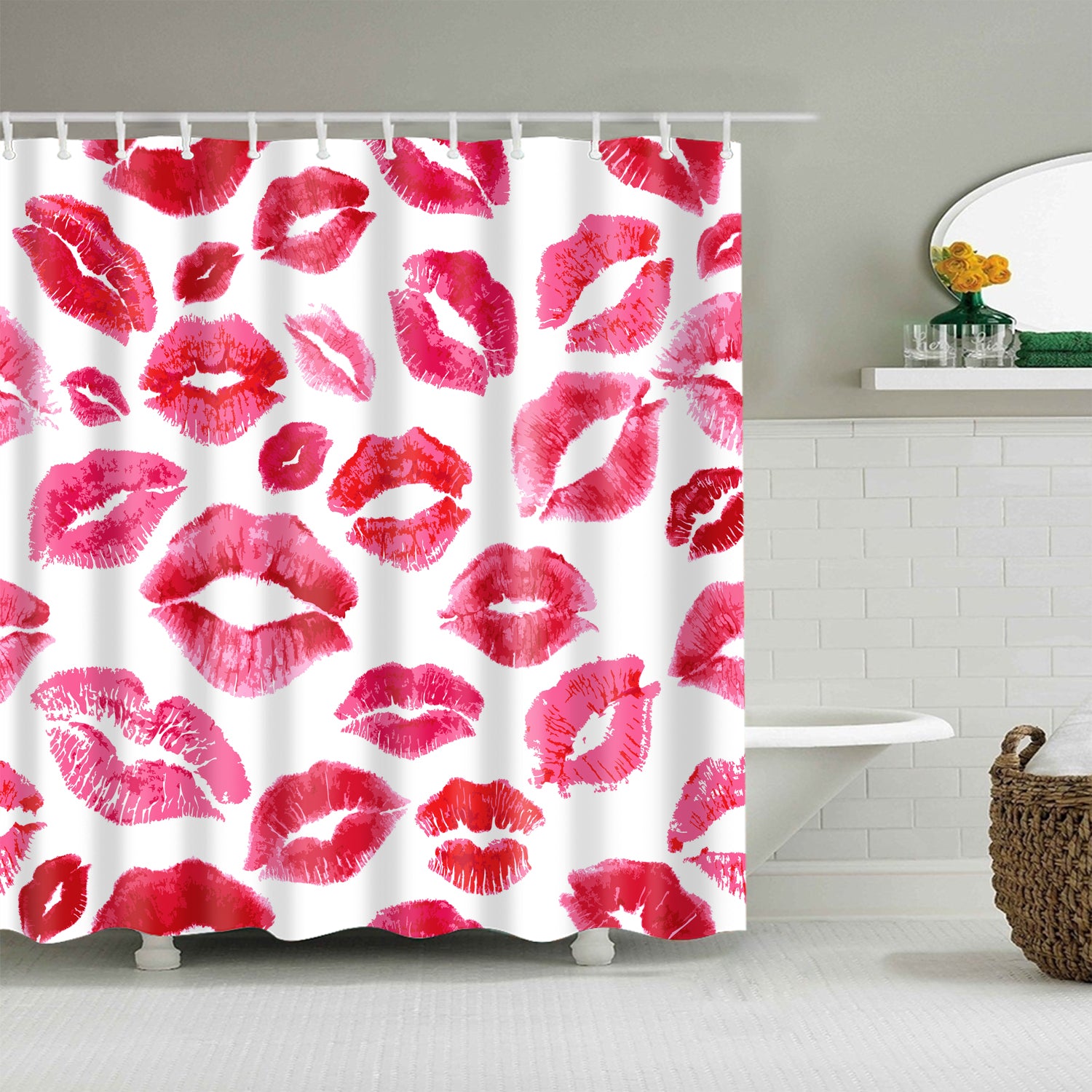 Seamless Kiss Pattern Violet Pink Lips Shower Curtain