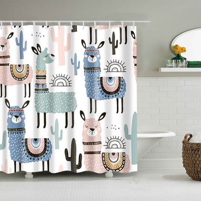Seamless Llama Cactus Shower Curtain Cute Animal with Cactus Bathroom Decor