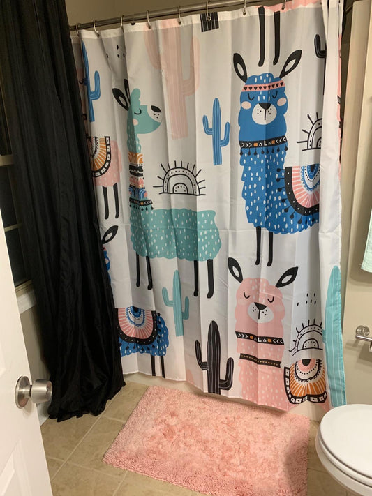 Seamless Llama Cactus Shower Curtain Cute Animal with Cactus Bathroom Decor