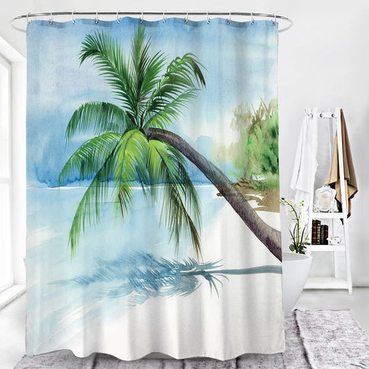 Seashore with Palm Tree Shower Curtain