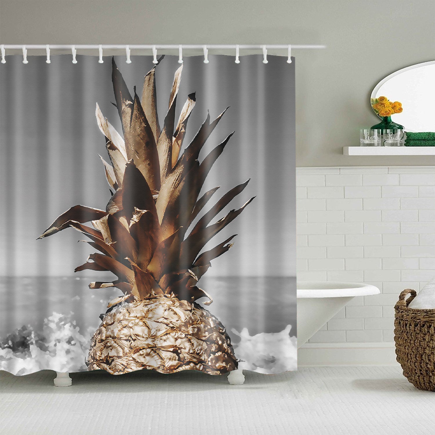 Seashore Fruit Photo Brown Pineapple Shower Curtain