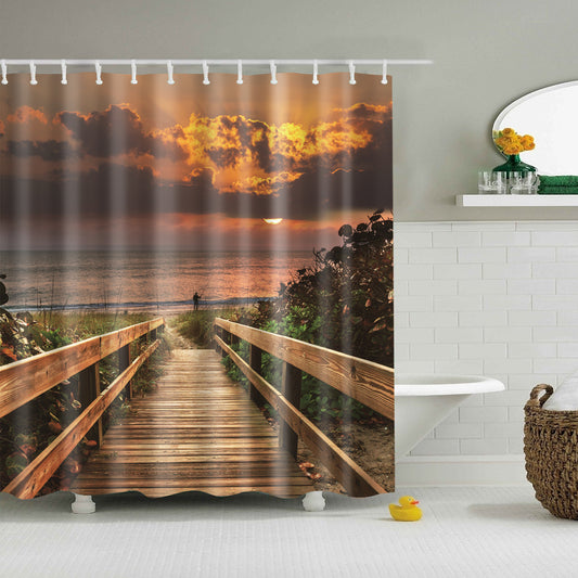 Seaside Trestle Bridge Sunset Beach Shower Curtain