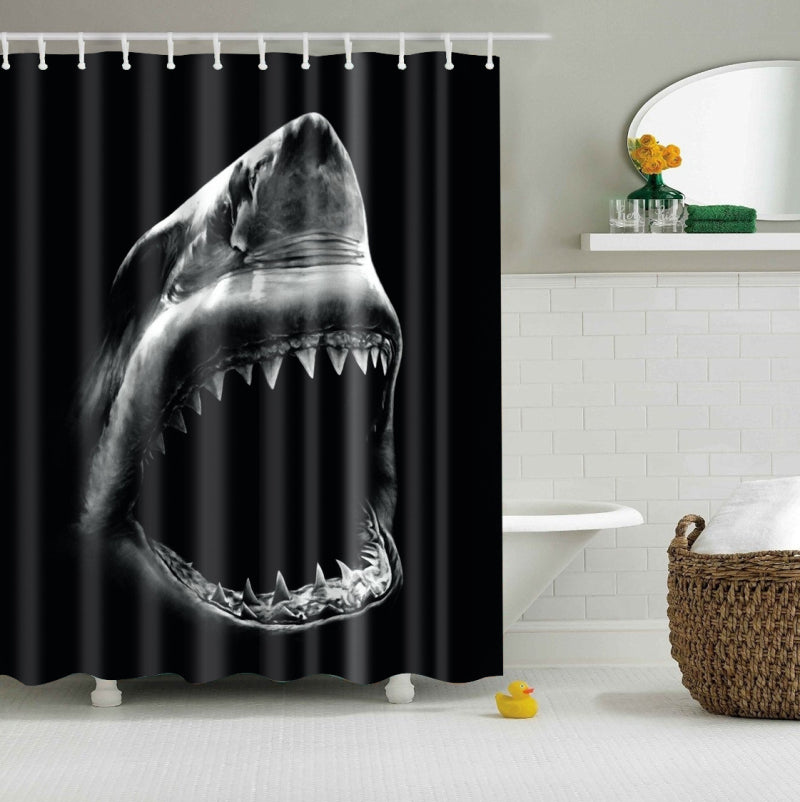 Shark Jaws Shower Curtain Black and Grey Bath Decor | GoJeek