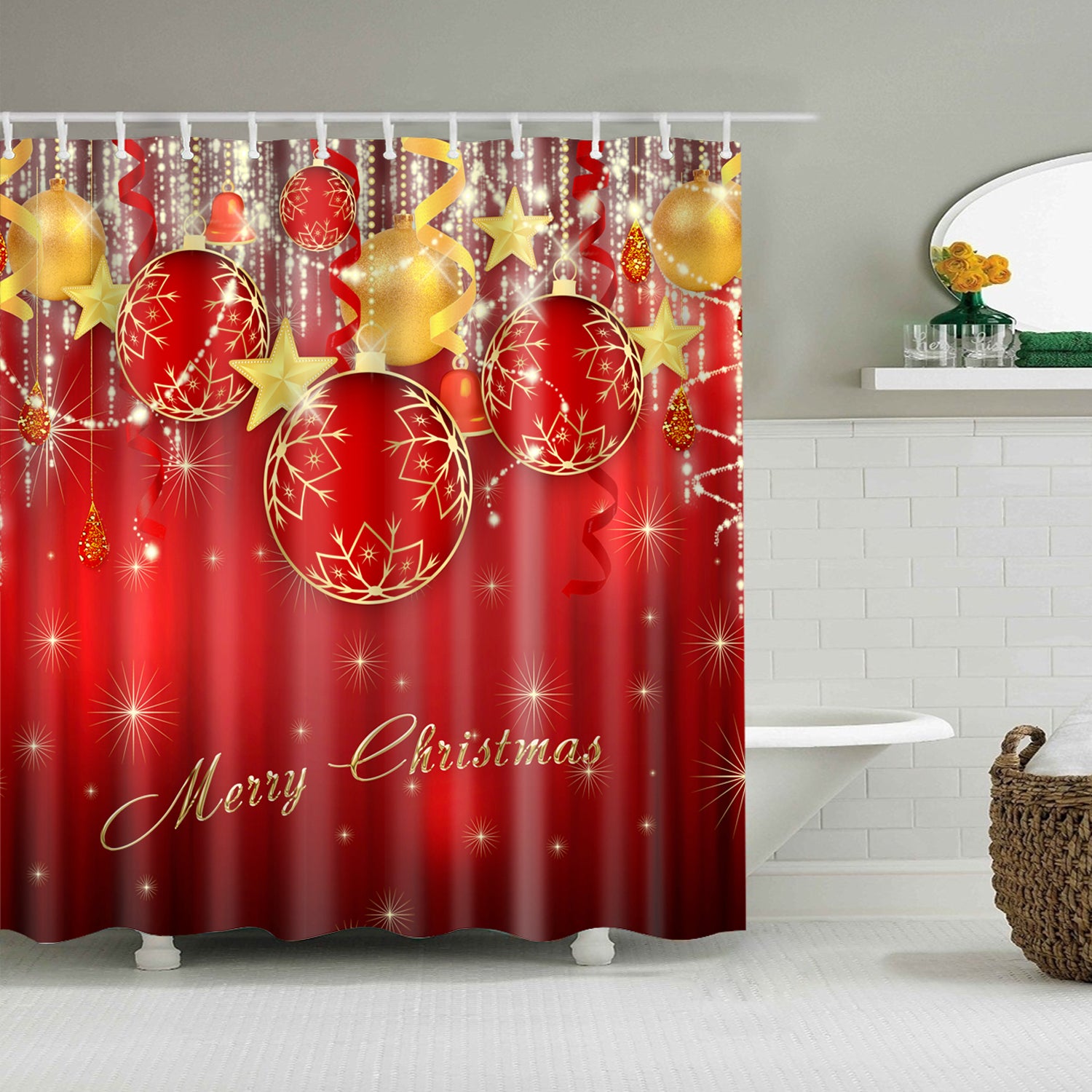 Shiny Christmas Baubles And Stars Shower Curtain