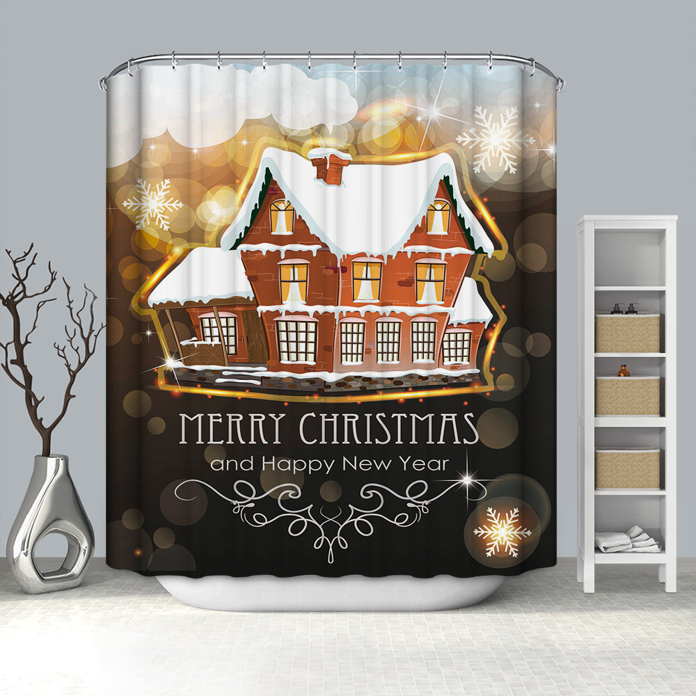 Shiny Golden House Greeting Christmas Shower Curtain