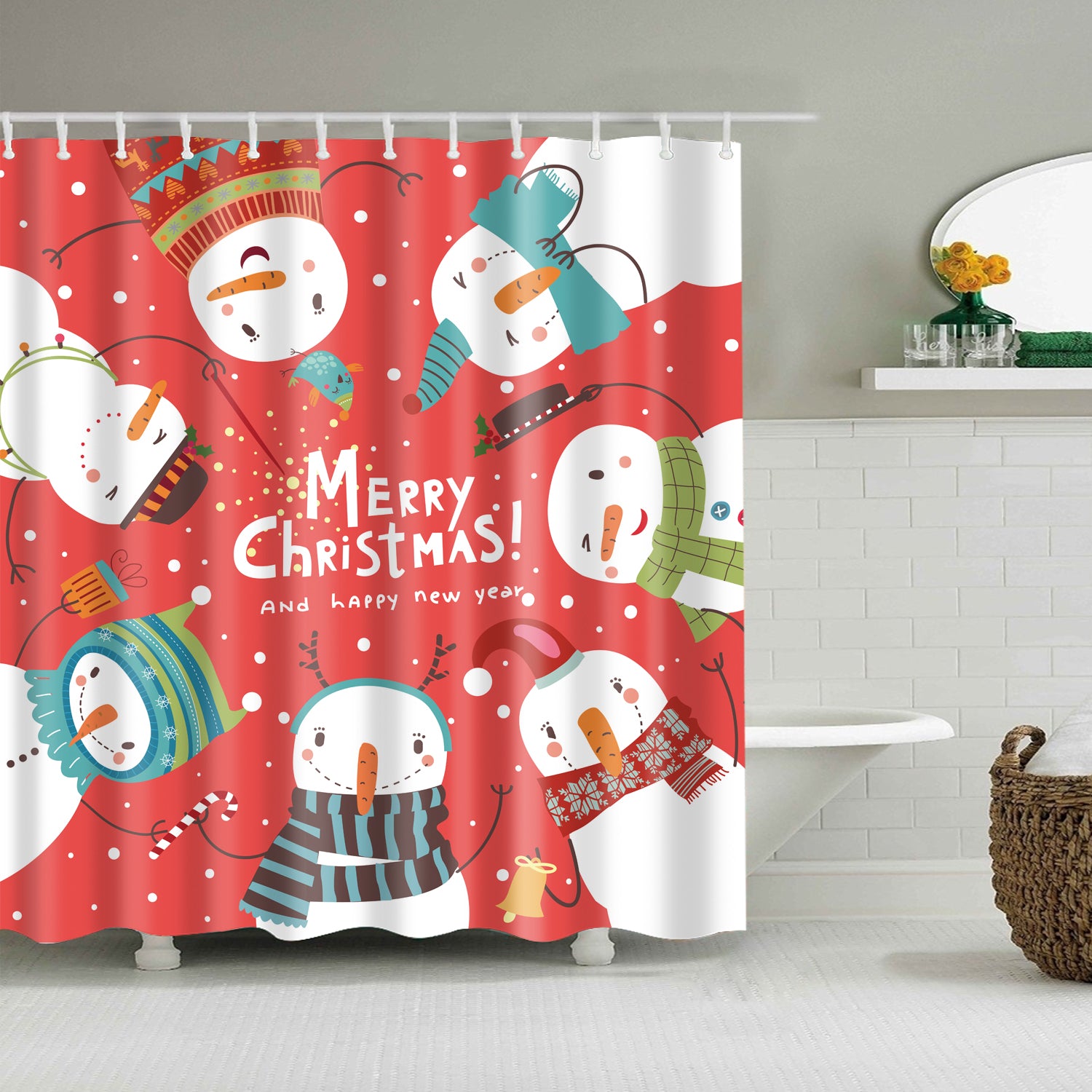 Six Different Snowman Happy Holiday Shower Curtain