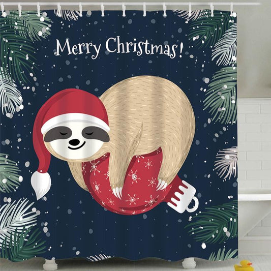 Sloth Holding Bubble Merry Christmas Shower Curtain