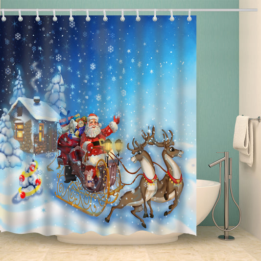 Snowflake Santa Reindeer Riding Sleigh Shower Curtain