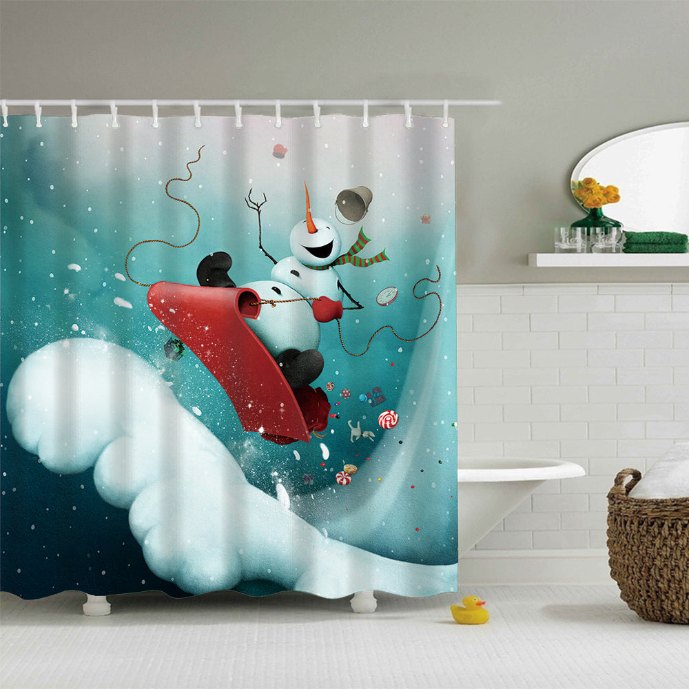 Snowman Playing Ski Board Shower Curtain
