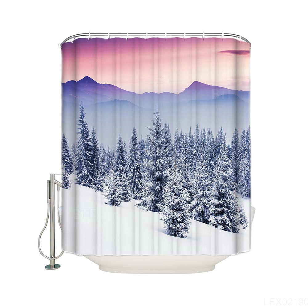 Snowy White Trees Forest Mountain Winter Season Shower Curtain