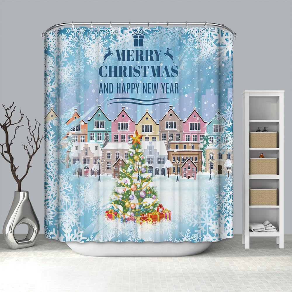 Snowy Day Colorful Christmas Town Shower Curtain