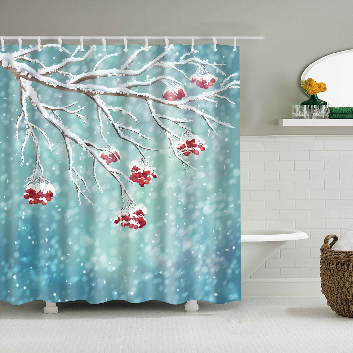 Snowy Winter Cherry Tree Shower Curtain