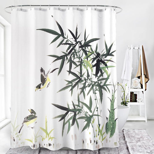 Songbirds with Bamboo Leaves Shower Curtain