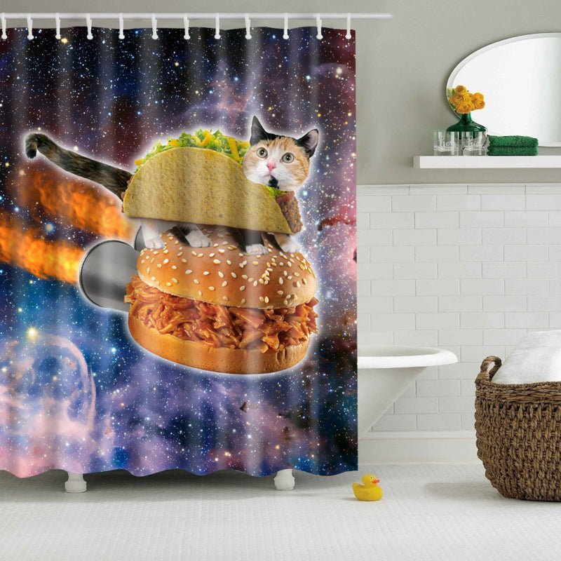 Space Hamburgers Cat Shower Curtain | GoJeek