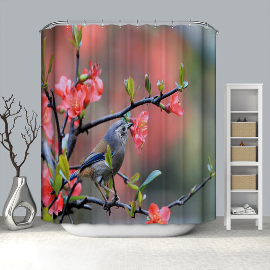 Spring Blossom Tree with Beautiful Bird Themed Shower Curtain