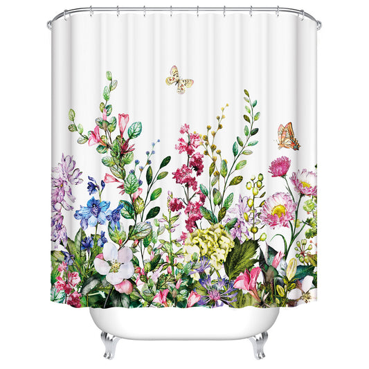 Spring Butterfly with Herb Leaves Wildflower Shower Curtain