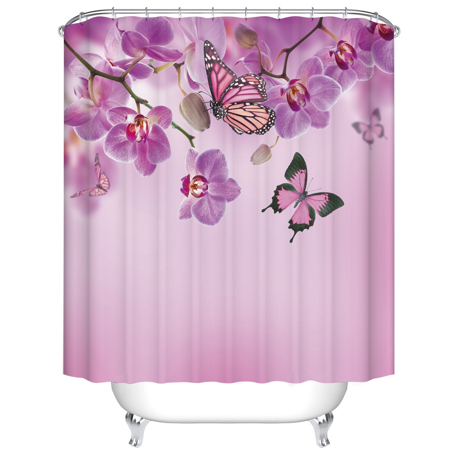 Spring Orchid Flowers Flutter Purple Butterfly Shower Curtain