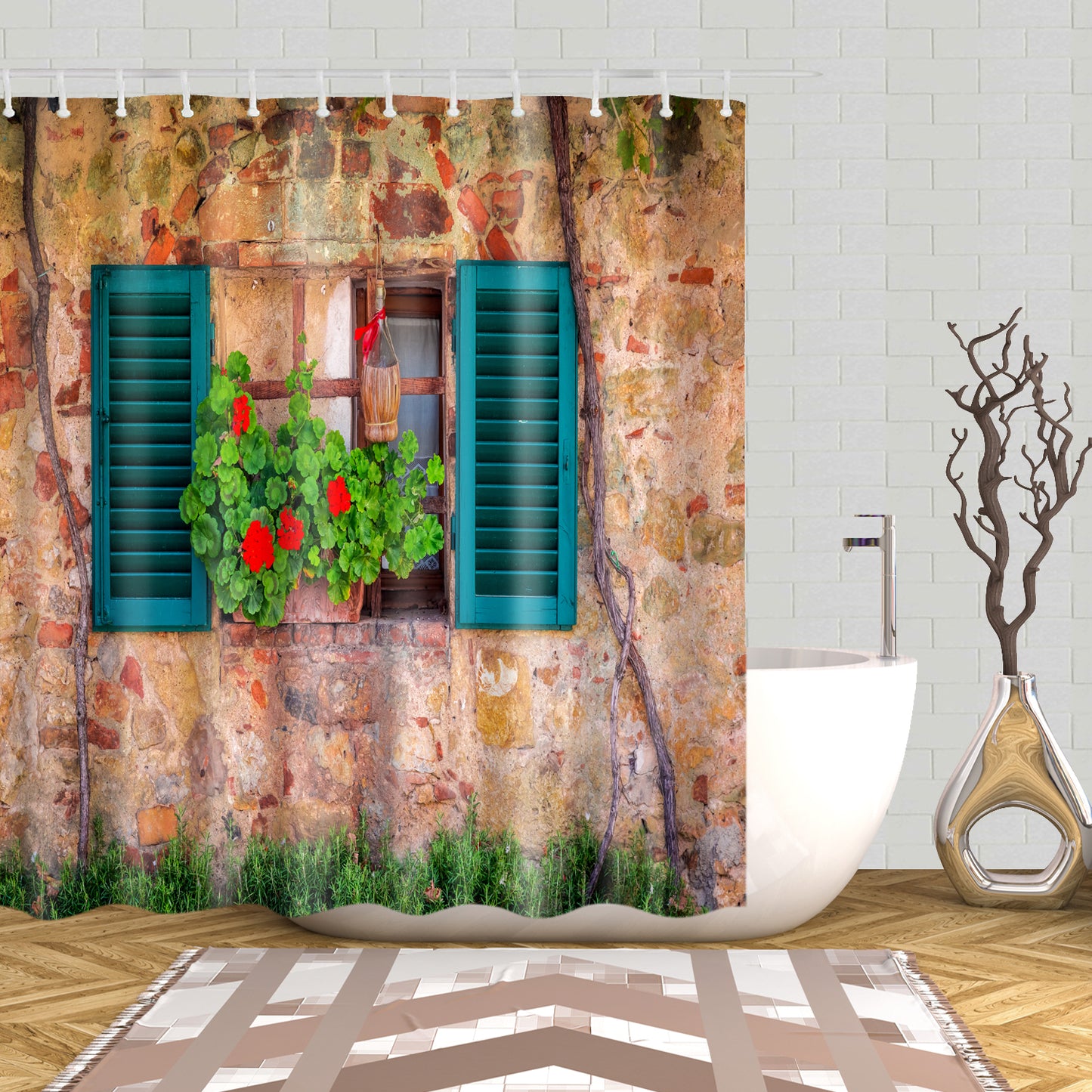 Spring Beautiful Window Decorated with Flowers Mural Shower Curtain