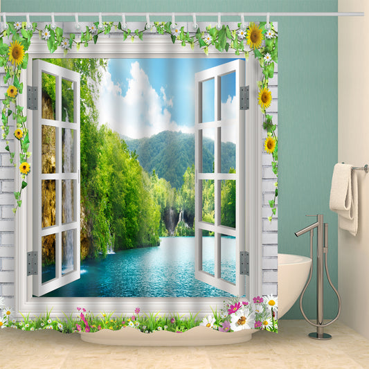 Spring Floral Window Scenery Shower Curtain