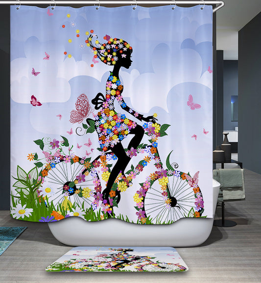 Spring Flower Girl Riding Bicycle Shower Curtain