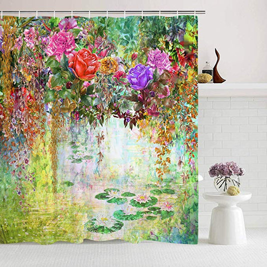 Spring Multicolored Rose Flowers River Water Lilies Shower Curtain