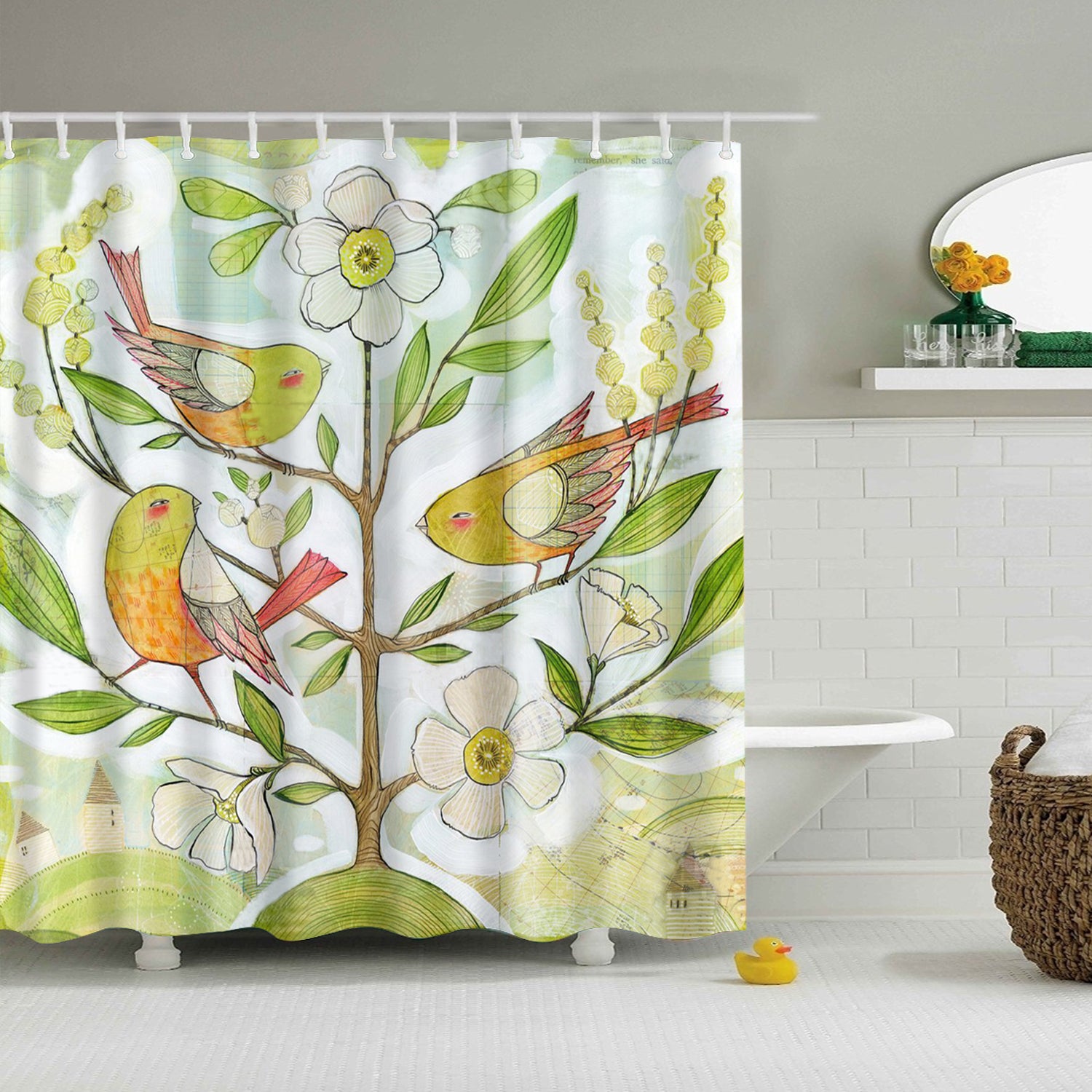 Spring Tree Fleece with Birds Shower Curtain