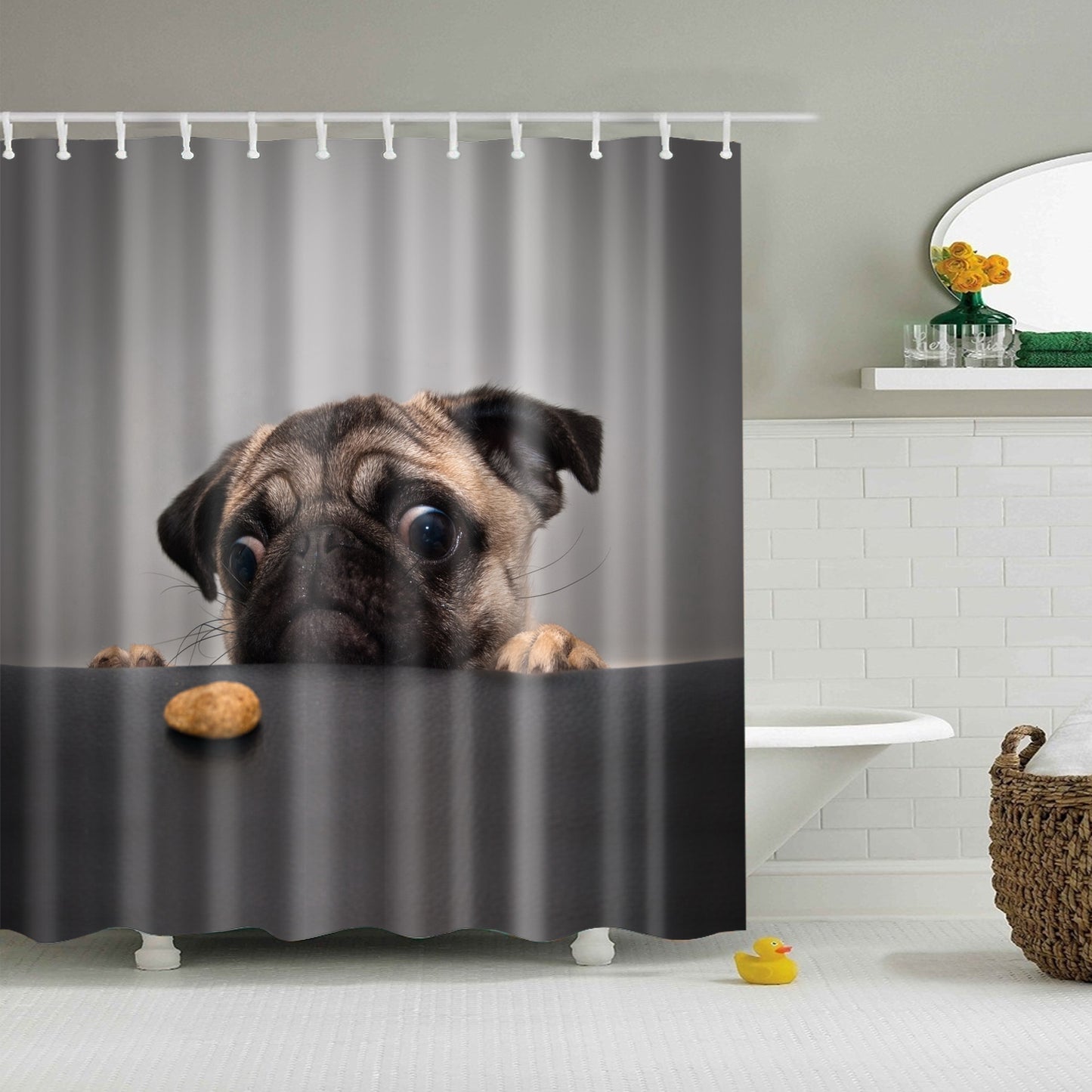 Staring At Cookie Pug Shower Curtain | GoJeek