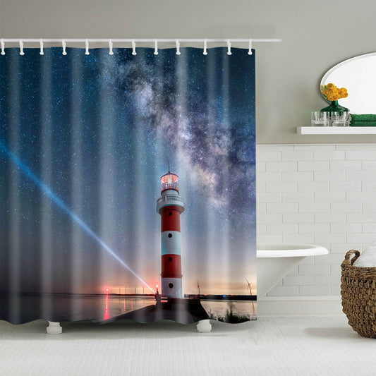 Starry Night Sky Lighthouse Shower Curtain